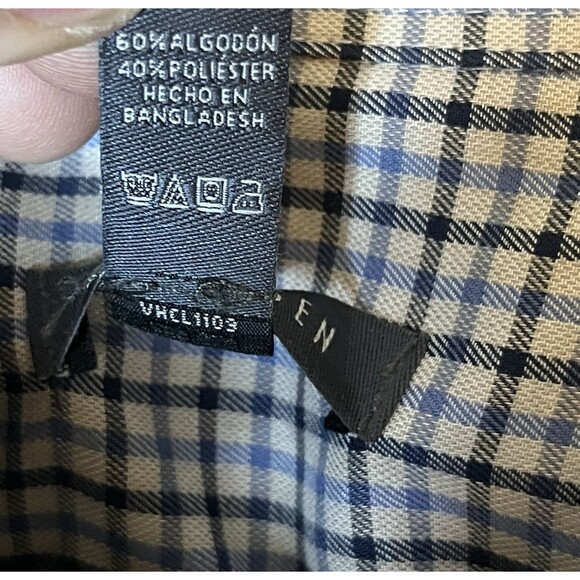 Van Heusen Men’s XL Blue Gray Plaid Button-Down Long Sleeve Shirt 17-17.5 Used - Picture 4 of 6